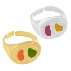 Brass Ring Oval w/ Enamel 17mm