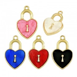 Colgante Metal Zamak Candado Corazón de Metacrilato 14x22mm