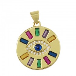 Breloque Ronde en Laiton avec œil Maléfique et Zircon 20 mm