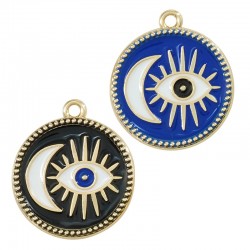 Zamak Charm Round w/ Evil Eye Moon & Enamel 22mm