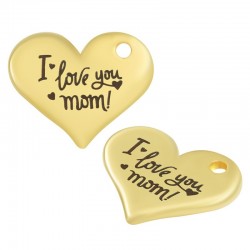 Ciondolo in Zama Cuore con "i love you mom!" 18x15mm/ 1.8mm