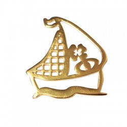 Brass Pendant Sailing Boat w/ Four Leaf Clover 42x47mm