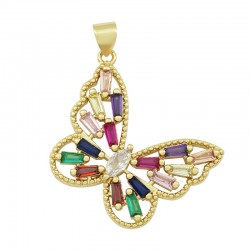 Brass Pendant Butterfly w/ Zircon 28x24mm