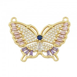 Brass Connector Butterfly w/ Zircon 29x22mm