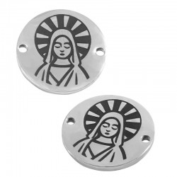 Intercalaire Rond avec Vierge Marie 15mm/1.5mm en Acier Inoxydable 304