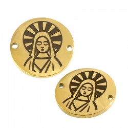 Stainless Steel 304 Connector Round w/Virgin Mary 15mm/1.5mm