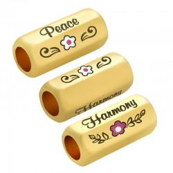 Brass Tube Hexagon "Peace" w/ Flower & Enamel 8x19mm (Ø5mm)