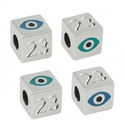 Zamak Lucky Slider Cube "2023"w/Evil Eye &Enamel 10mm (Ø5.2)