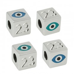 Zamak Lucky Slider Cube "2023"w/Evil Eye &Enamel 10mm (Ø5.2)