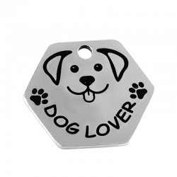 Stainless Steel 304 Hexagon “dog lover” 20x17mm/1.3mm (Ø2mm)