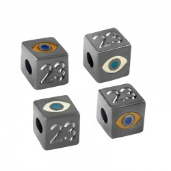Zamak Lucky Slider Cube "23" w/ Evil Eye & Enamel 8mm (Ø3.2)