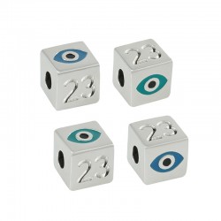 Zamak Lucky Slider Cube "23" w/ Evil Eye & Enamel 8mm (Ø3.2)
