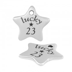 Zamak Lucky Charm Star "lucky 23" 18mm (Ø2mm)