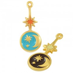 Zamak Pendant Round Bar w/ Moon Star & Enamel 30mm