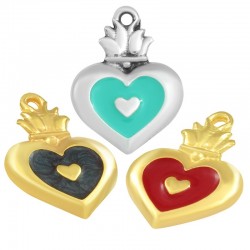 Zamak Charm Heart w/ Flame & Enamel 19x23mm