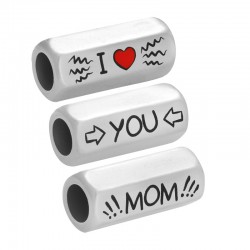 Brass Tube Hexagon "I LOVE YOU MOM" & Enamel 8x19mm (Ø5mm)