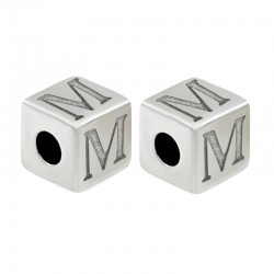 Zamak Bead Cube w/ Letter "M" 7mm (Ø3.7mm)