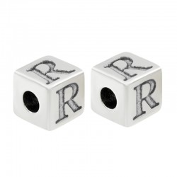 Zamak Bead Cube w/ Letter "R" 7mm (Ø3.7mm)