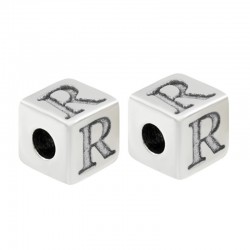 Zamak Bead Cube with Letter "R" 7mm Ø3.7mm