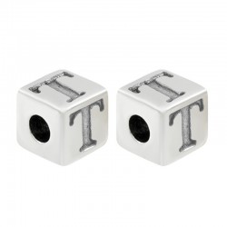 Zamak Bead Cube w/ Letter "T" 7mm (Ø3.7mm)