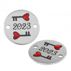 Stainless Steel 304 Lucky Connector Round "2023" Enamel 15mm