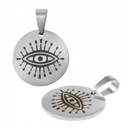 Stainless Steel 304 Charm Round w/ Evil Eye 15mm/1.5mm