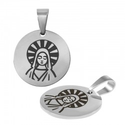 Stainless Steel 304 Charm Round w/ Virgin Mary 15mm/1.5mm