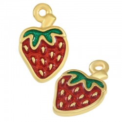 Zamak Charm Strawberry w/ Enamel 10x14mm