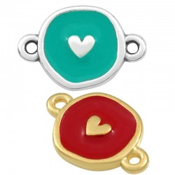 Zamak Connector Round w/ Heart & Enamel 13mm