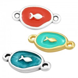 Zamak Connector Oval w/ Fish & Enamel 10x13mm