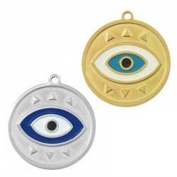 Stainless Steel 304 Charm Round w/ Evil Eye & Enamel 20mm