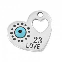 Zamak Lucky Charm Heart “2023 LOVE”w/ Evil Eye & Enamel 18mm