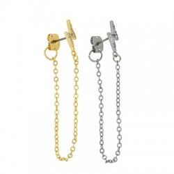Brass Earring Chain w/ Zircon Lightning & Back Safety 12mm