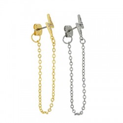 Brass Earring Chain with Zircon Lightning & Back Safety 12mm