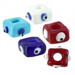 Glass Bead Cube w/ Evil Eye 15mm/8.5mm (Ø6mm)