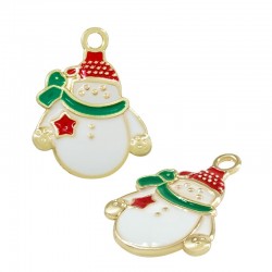 Zamak Lucky Pendant Snowman w/ Enamel 17.3x21.7mm/2.19mm