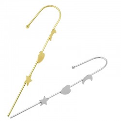 Boucle D'Oreille Crawler en Laiton avec Étoile. lune et cœur 70 mm