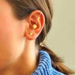 Boucle D'Oreille Crawler en Laiton avec Étoile. lune et cœur 70 mm
