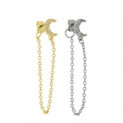 Pendiente de Metal Laton Cadena con Luna 7x9mm y Circonitas
