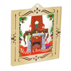 Plexi Acrylic Christmas Pendant Square w/ Fireplace 70mm