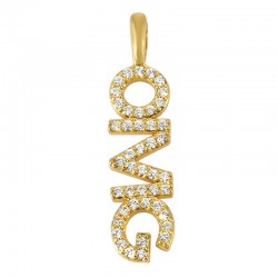 Brass Pendant "OMG" w/ Zircon 29x7mm