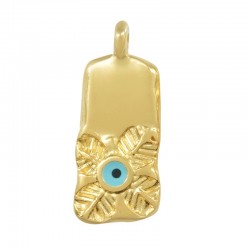 Zamak Charm Tag w/ Flower Evil Eye & Enamel 9x18mm