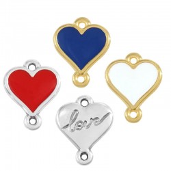 Zamak Connector Heart Card “love” w/ Enamel 13x12mm