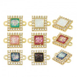 Brass Connector Square w/ Zircon & Opal Stone 9mm