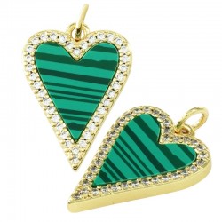 Brass Charm Heart w/ Strass & Shell Base 15x20mm