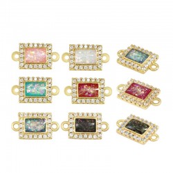 Brass Connector Rectangle w/ Zircon & Opal Stone 8x10mm