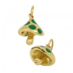 Brass Charm Mushroom w/ Enamel 8x12mm