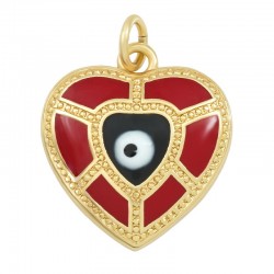 Brass Charm Heart w/ Evil Eye & Enamel 17x18mm