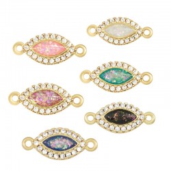 Connecteur en Laiton Zircon Ovale et Pierre Opale 7 x 13 mm