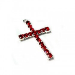 Colgante de Metal Cruz con Strass y Anillito 17x28mm